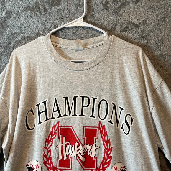 Vintage Nebraska Huskers Back To Back Champions Football Shirt Mens Size 2X Tall - Picture 5 of 5